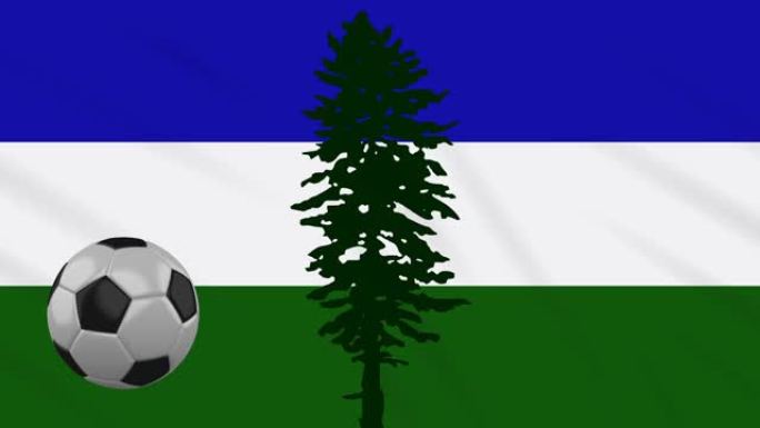 卡斯卡迪亚的旗帜和足球在舞动的布料背景下旋转，循环