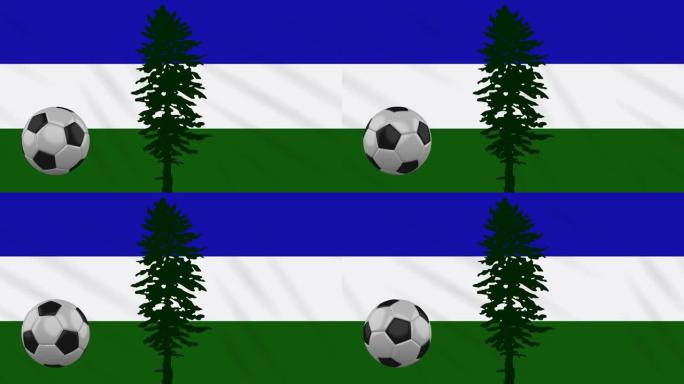 卡斯卡迪亚的旗帜和足球在舞动的布料背景下旋转，循环