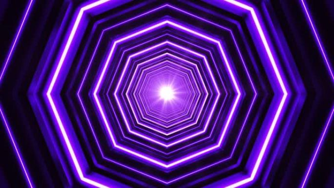紫色八角形循环霓虹灯4k动画隧道