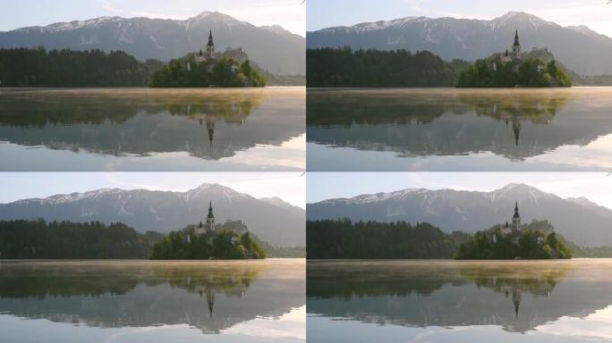 斯洛文尼亚著名旅游胜地布莱德湖的日出
