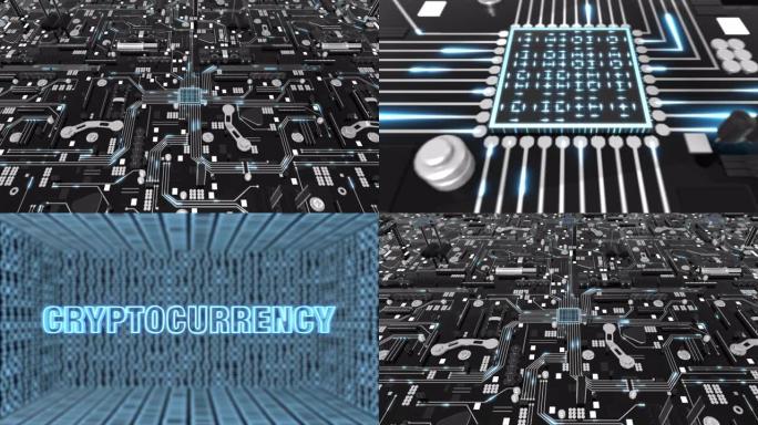 未来主义主板加密货币概念循环4K
