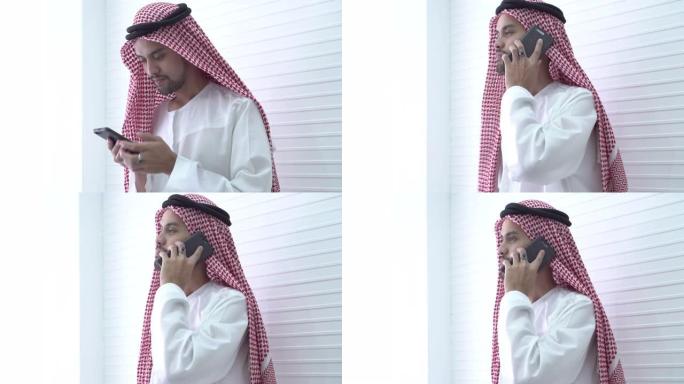 阿拉伯商务幻灯片移动和接听电话
