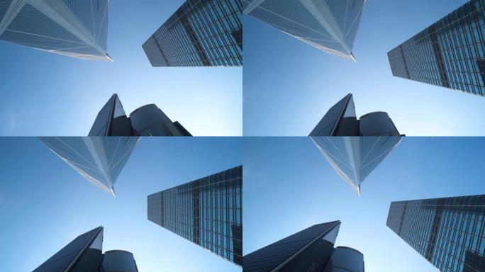 仰望高楼摩天大楼未来派建筑香港城市与蓝天