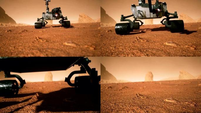 红色星球上的漫游者。火星好奇号火星车的高度详细的3D动画。