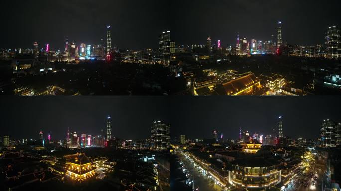 上海 豫园 夜景 航拍 城隍庙