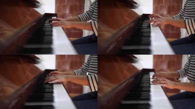 女钢琴家弹钢琴特写展示艺术家音乐家