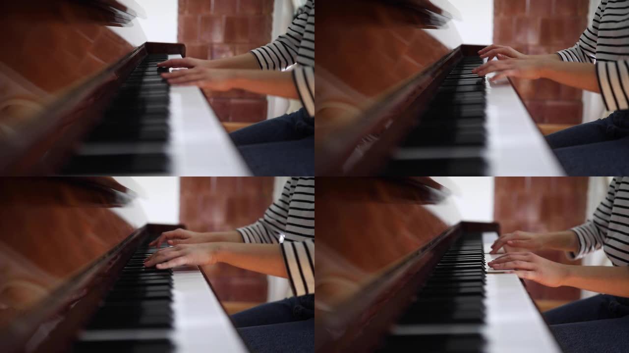 女钢琴家弹钢琴特写展示艺术家音乐家