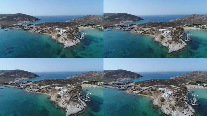 希腊基克拉泽斯的帕罗斯岛上的莫纳斯蒂里海滩从空中可以看到