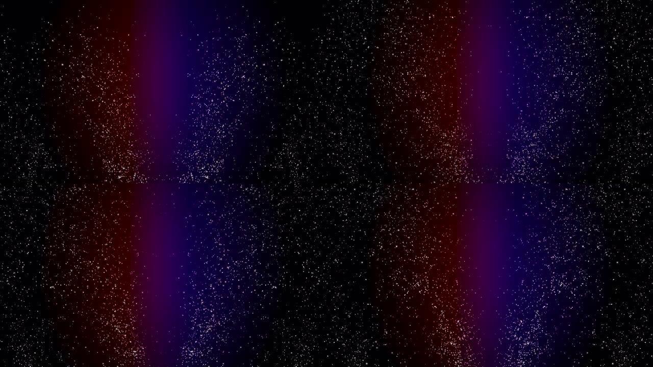 黑暗的空间在蓝色和红色的侧面上分开，而白色的小颗粒则在上升。