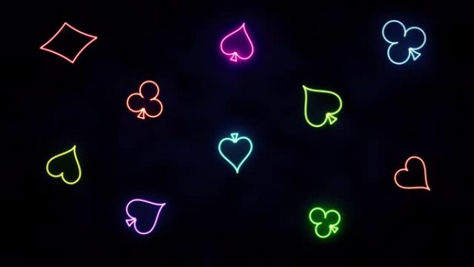 赌博霓虹灯背景从扑克牌甲板的心脏图案