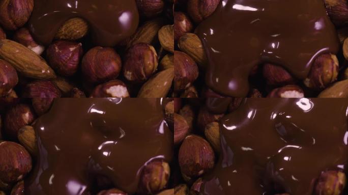 黑巧克力遍布杏仁和榛子