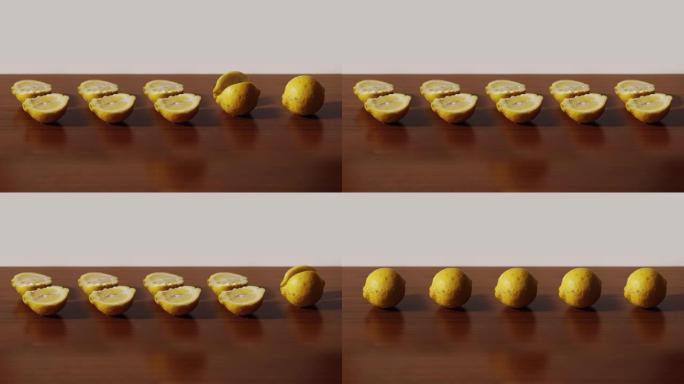 柠檬在停止运动中分成两部分