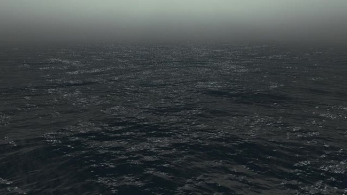 从100米的高度看到海洋，相机聚焦到朦胧的日落，然后逐渐变成黑色
