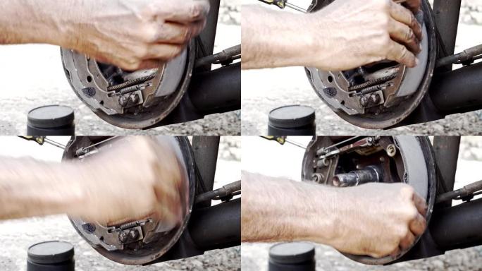 汽车带式制动器维修和保养-西班牙男子打磨制动带