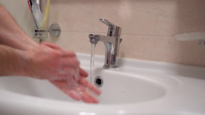 流行时期，病毒扩大，男人小心洗脏手，防止感染，细菌和微生物。清洁脏手、人类福祉的去污肥皂