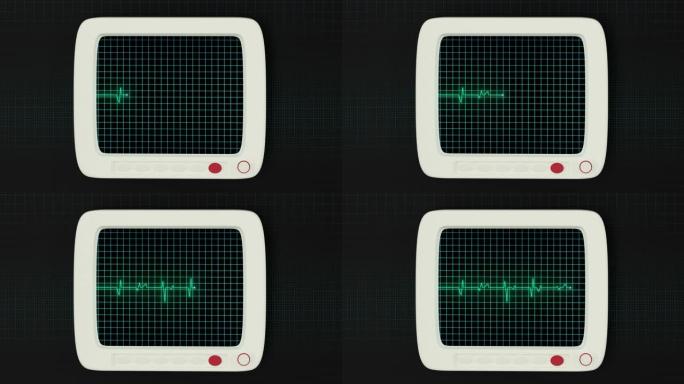 心跳线在显示器上反射，3d渲染。