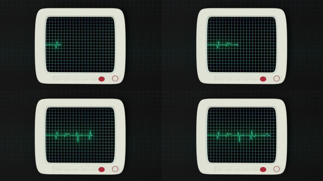 心跳线在显示器上反射，3d渲染。