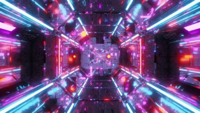 未来派科幻隧道走廊发光飞球粒子3d插图运动背景动态壁纸平面设计俱乐部视觉vj环