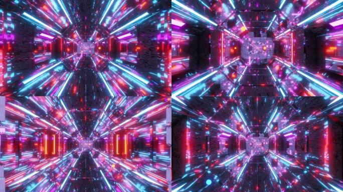 未来派科幻隧道走廊发光飞球粒子3d插图运动背景动态壁纸平面设计俱乐部视觉vj环