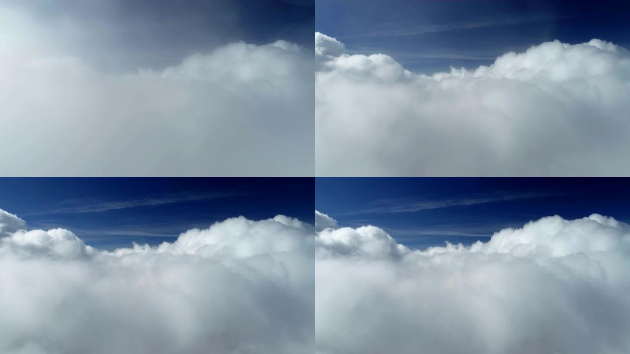 在云上飞翔云海航拍穿过云层蓝天白云