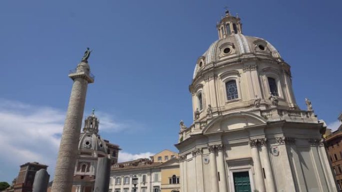 万向节射击。图拉真柱和玛丽至圣名教堂。罗马。