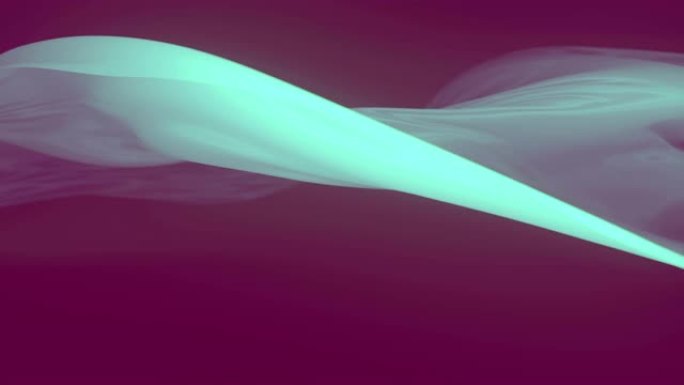 紫色背景上蓝色飞行织物丝带的神奇闪亮动画。动态形状。运动平面设计。3d渲染。4K，超高清分辨率