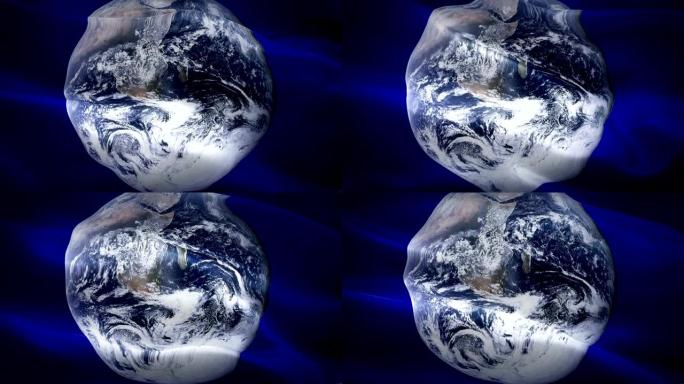世界地球日挥舞旗帜背景视频在风中挥舞。现实生活观念背景。地球从太空旗循环1080p全高清1920X1