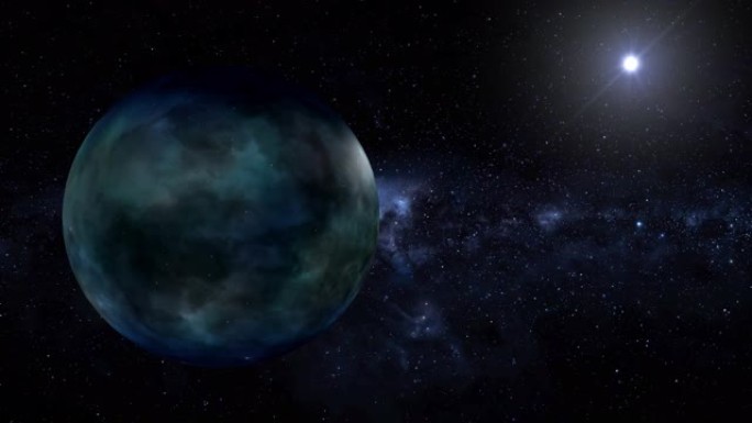 一颗遥远的行星，拥有自己的厚云大气层，在外层空间旋转