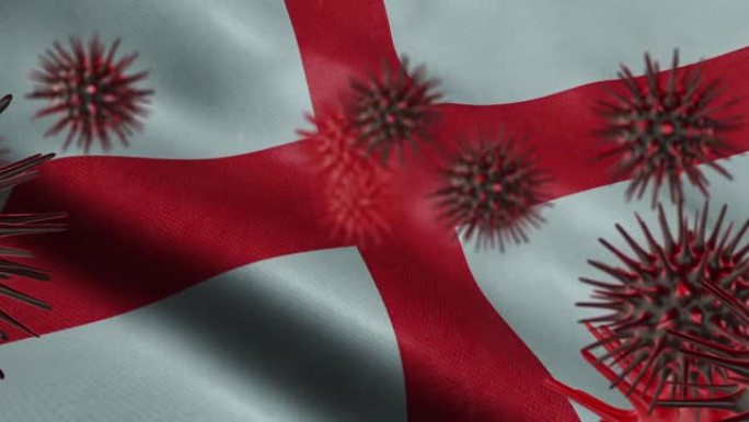 3D在挥舞着的英格兰国旗上传播冠状病毒疾病