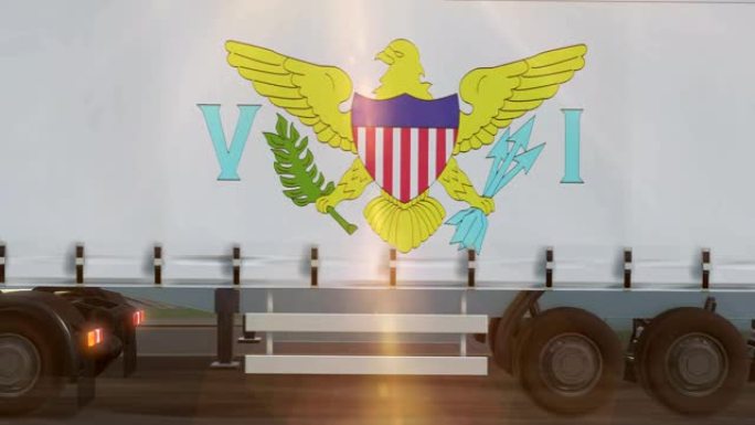 一辆大型卡车侧面显示的维尔京群岛美国国旗
