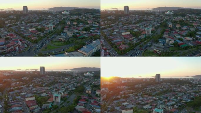 Aerial 4K footage of beautiful日落在亚庇,沙巴,马来西亚