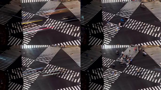 延时-日本东京银座十字路口行人和交通的鸟瞰图