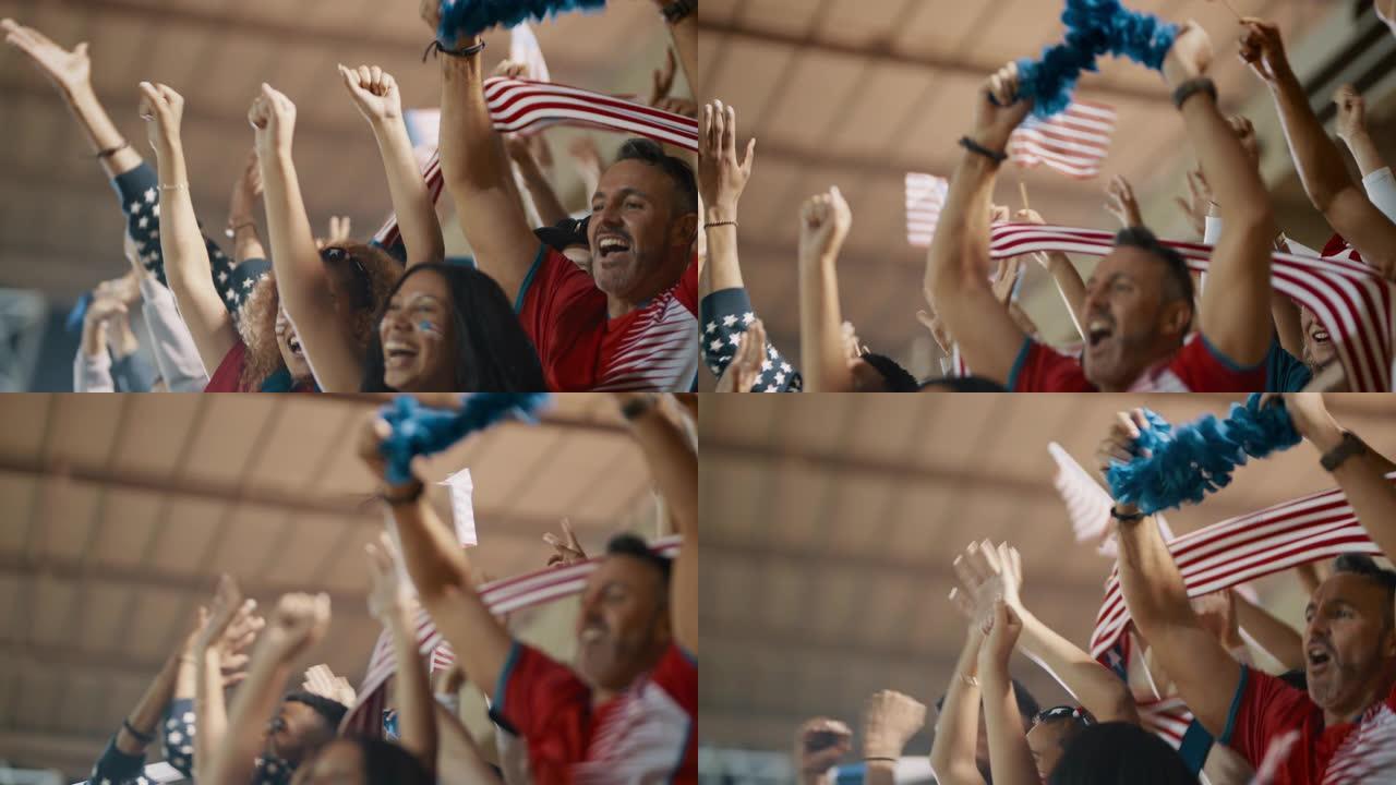 美国的支持者在体育场为他们的球队欢呼