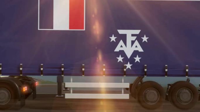 大型卡车侧面显示的法国南部和南极土地国旗