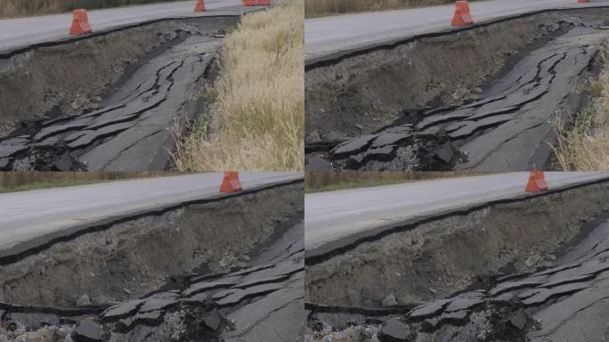 地震造成沥青路面开裂破碎