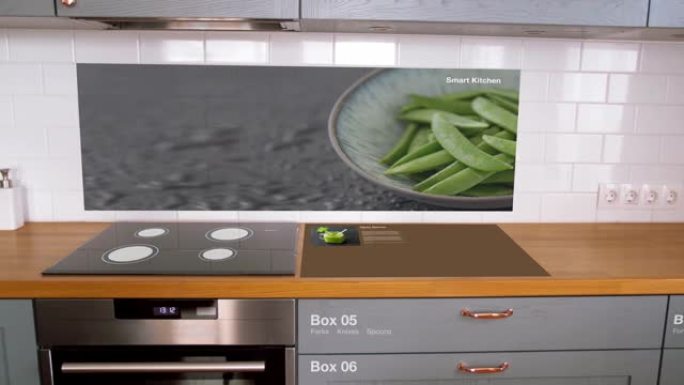 带虚拟互动显示器的现代厨房