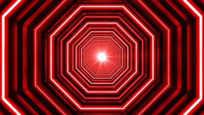 八角形循环霓虹红4k动画隧道