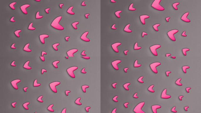纸折纸背景。浅灰色背景浪漫图案上的粉色心形。情人节背景。休闲点壁纸设计。3D插图。