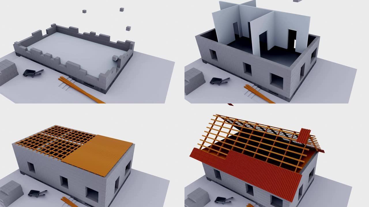 房屋框架屋顶的3D图像