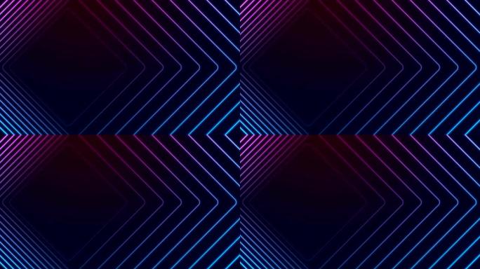 蓝色和紫色霓虹灯方形抽象未来运动背景