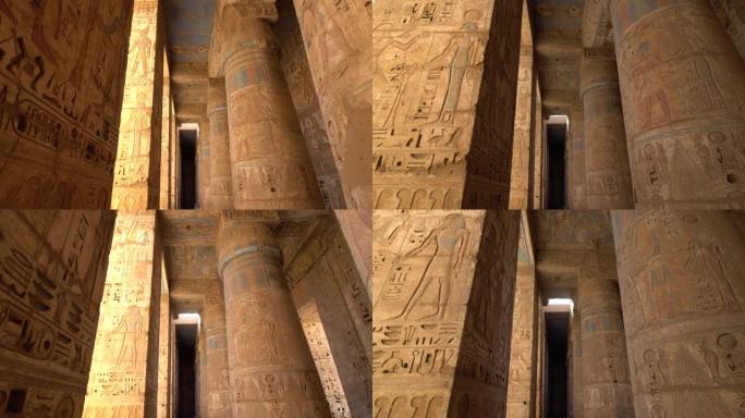 梅迪内·哈布神庙。埃及，卢克索。Medinet Habu的Ramesses III太平间庙宇是埃及卢