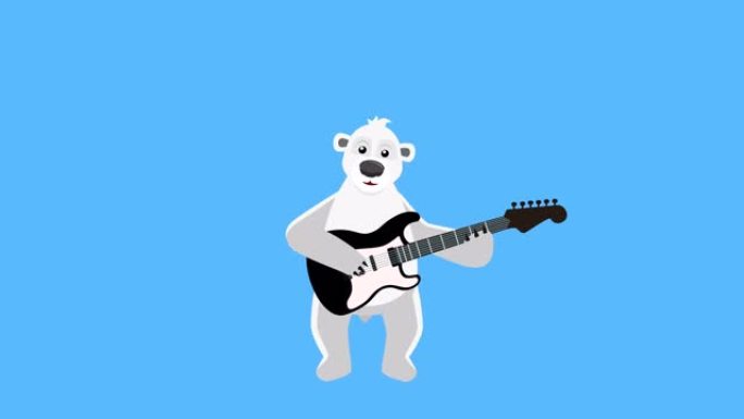卡通北极熊平角色玩电吉他动画。包括亮度哑光