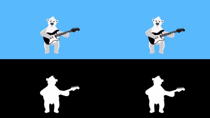 卡通北极熊平角色玩电吉他动画。包括亮度哑光