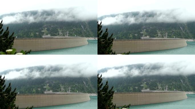 Tirol奥地利阿尔卑斯山Schlegeis湖大坝的云时间流逝。