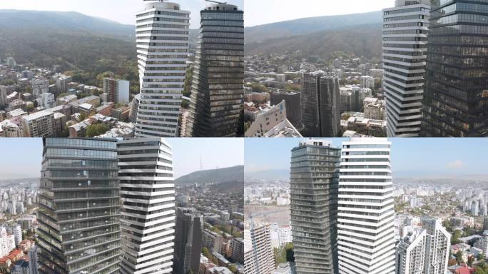 第比利斯、瓦克区和轴心国塔楼，与DJI Mavic 2 Pro无人机4k拍摄