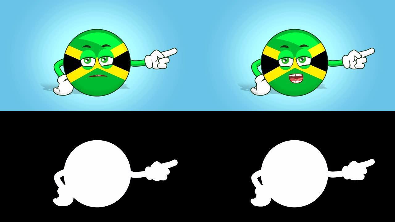 卡通图标旗帜牙买加脸动画不愉快的右指针与Luma哑光说话