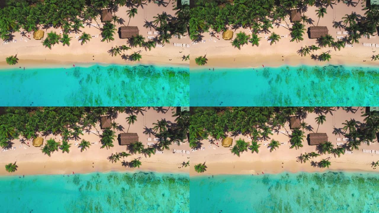 索纳岛热带棕榈树海滩和加勒比海的鸟瞰图