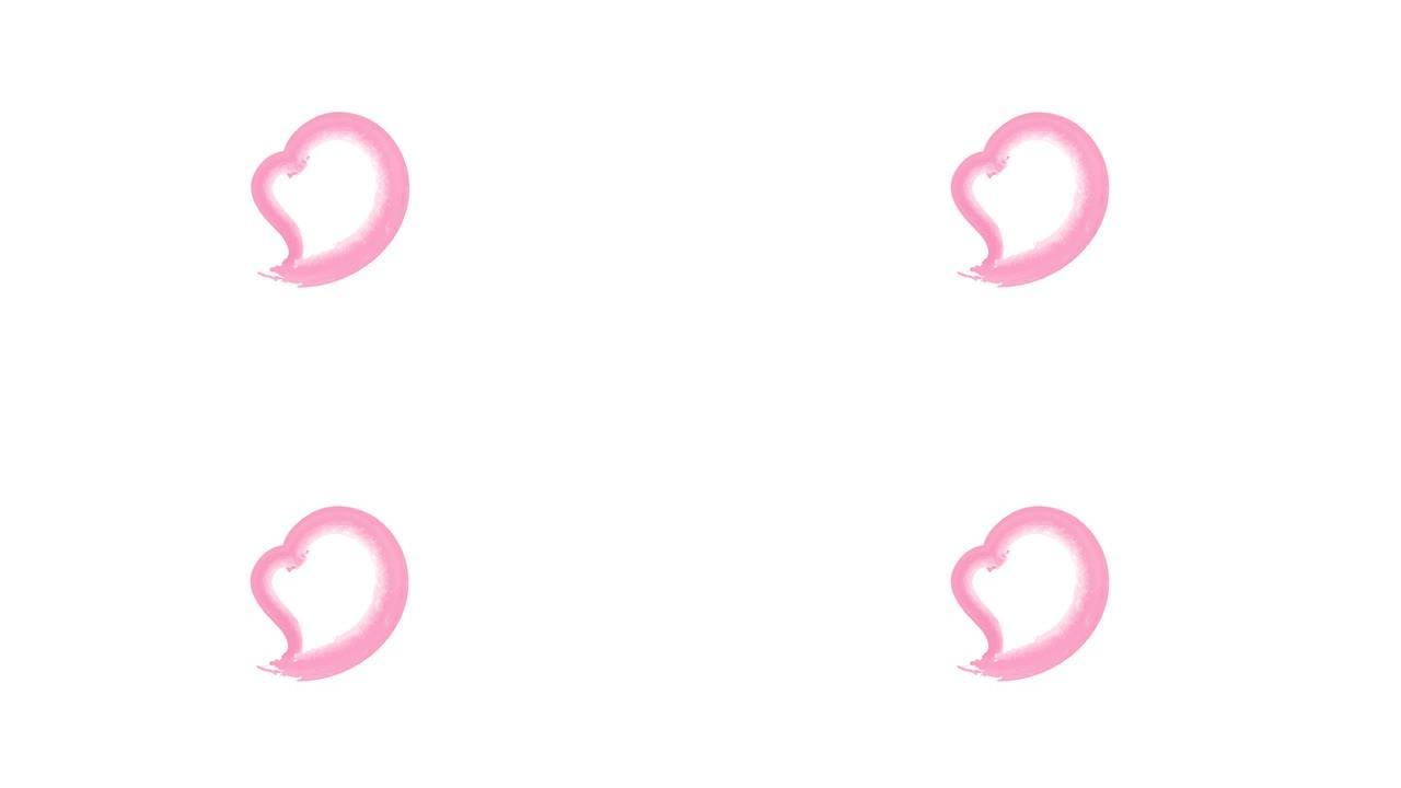 粉红色心形动画在阿尔法通道/黑色背景