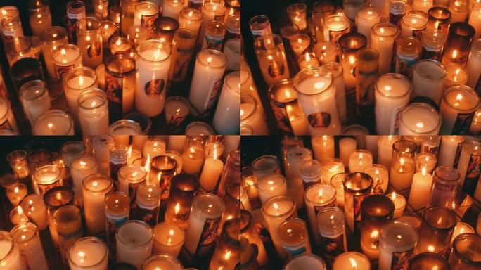 许多在天主教堂燃烧的蜡烛