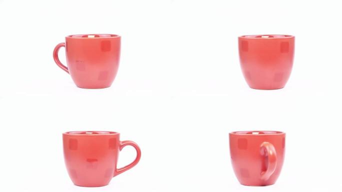 茶杯在白色背景上旋转。炊具。视频。
